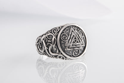 vkngjewelry Ring Handcrafted Valknut Urnes Style Sterling Silver Ring