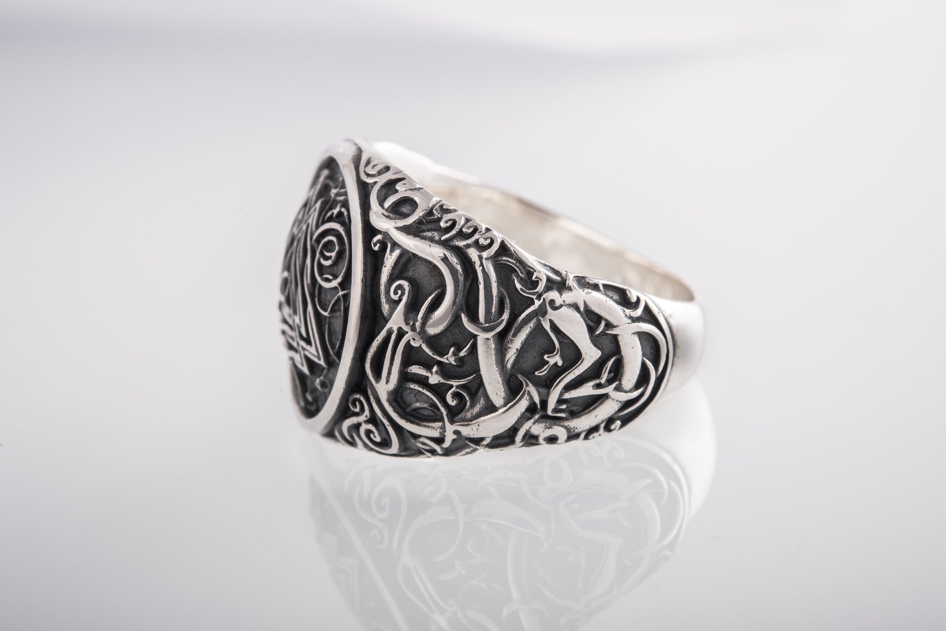 vkngjewelry Ring Handcrafted Valknut Urnes Style Sterling Silver Ring