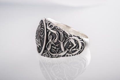 vkngjewelry Ring Handcrafted Valknut Urnes Style Sterling Silver Ring