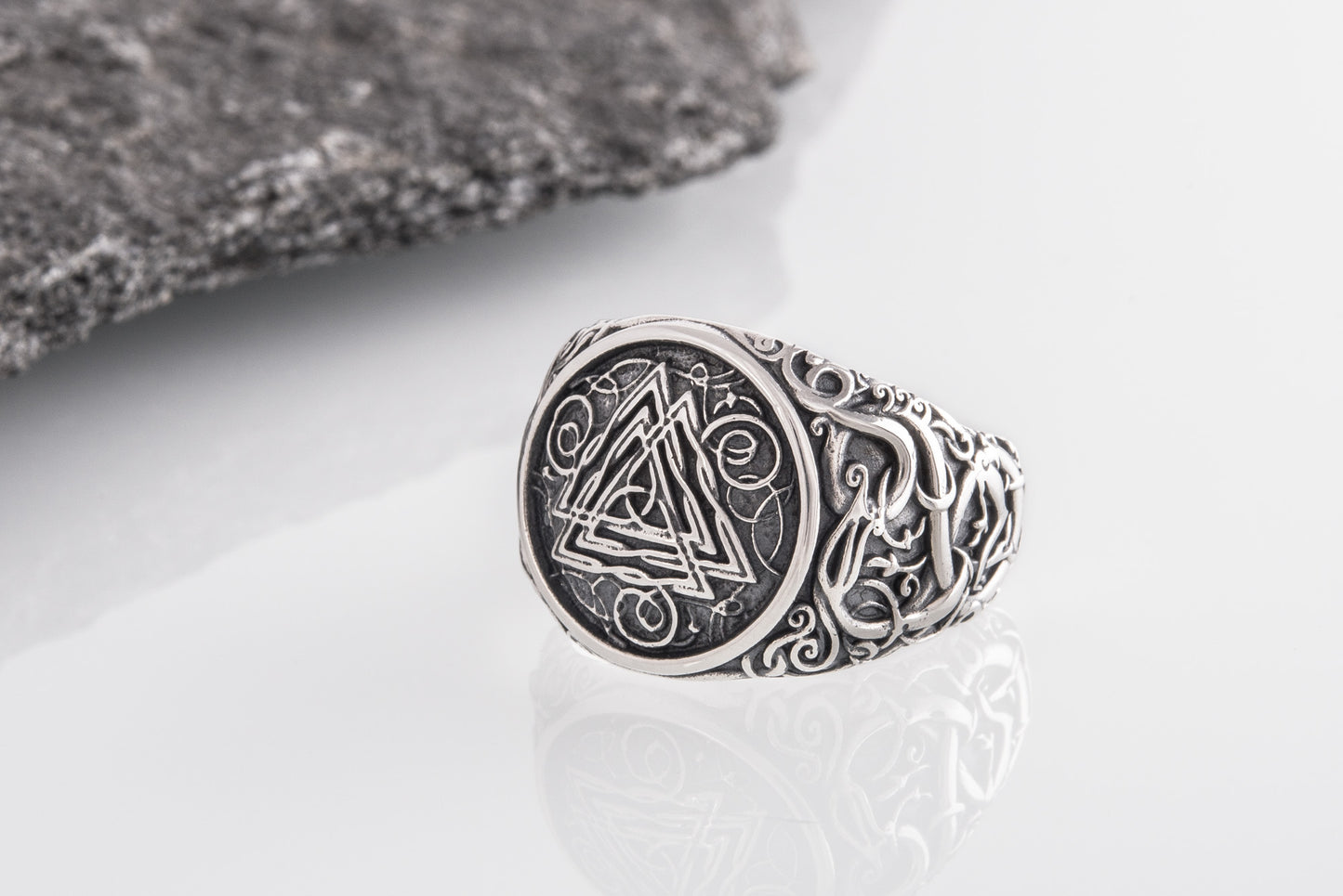 vkngjewelry Ring Handcrafted Valknut Urnes Style Sterling Silver Ring
