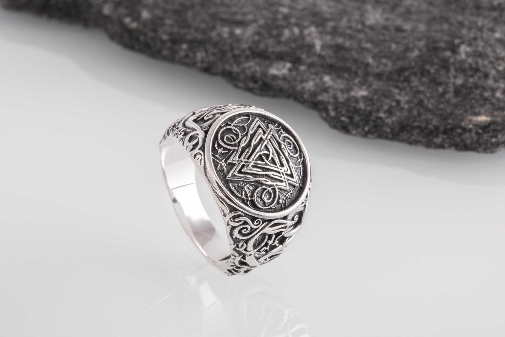 vkngjewelry Ring Handcrafted Valknut Urnes Style Sterling Silver Ring
