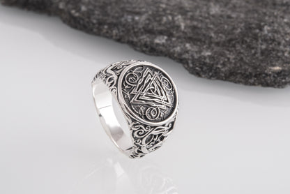 vkngjewelry Ring Handcrafted Valknut Urnes Style Sterling Silver Ring
