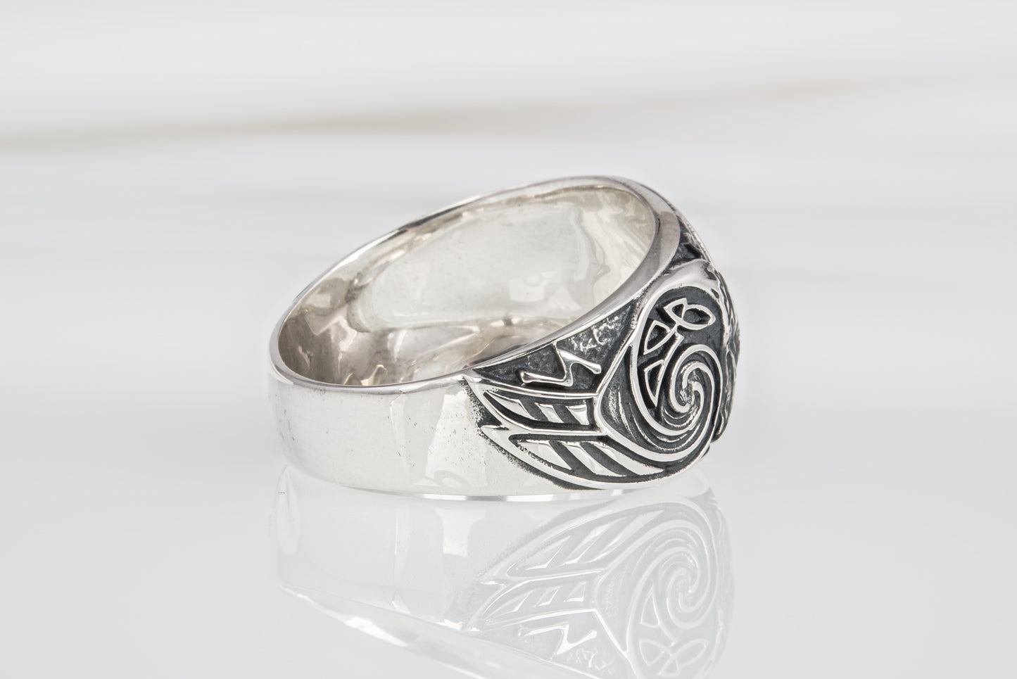 vkngjewelry Ring Handcrafted Vegvisir Ancient Ravens Sides Sterling Silver Ring