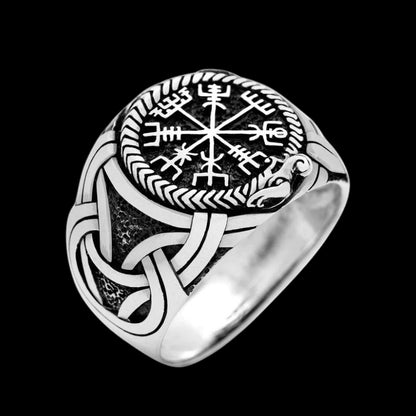 vkngjewelry Bagues Vegvisir and Jörmungandr Ring 925 Sterling Silver