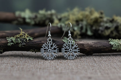 vkngjewelry Earrings Vegvisir Compass Earrings, Silver Runic Wayfinder