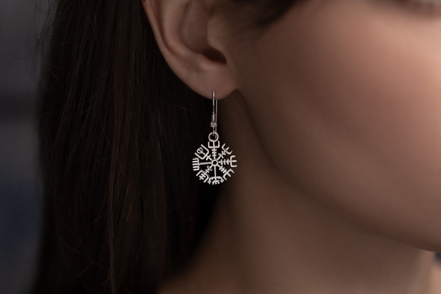 vkngjewelry Earrings Vegvisir Compass Earrings, Silver Runic Wayfinder