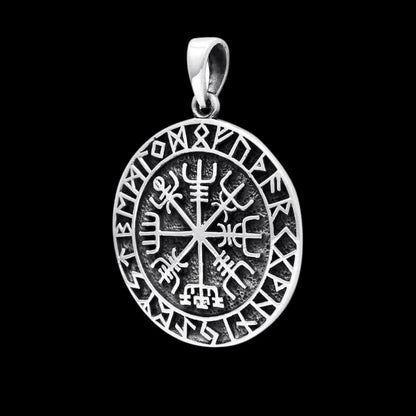 vkngjewelry Pendant Vegvisir Futhark Circle Sterling Silver Pendant