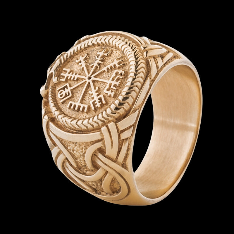 vkngjewelry Bagues Handcrafted Vegvisir Ring Silver Sterling Gilt