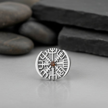 vkngjewelry Ring Vegvisir Silver Ring with Brown CZ
