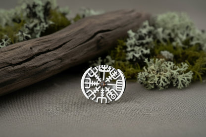 vkngjewelry Ring Vegvisir Silver Ring with Brown CZ