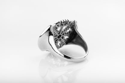 vkngjewelry Ring Vegvisir Silver Ring with Brown CZ