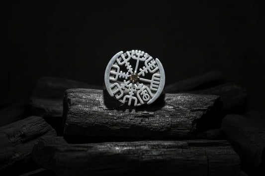 vkngjewelry Ring Vegvisir Silver Ring with Brown CZ