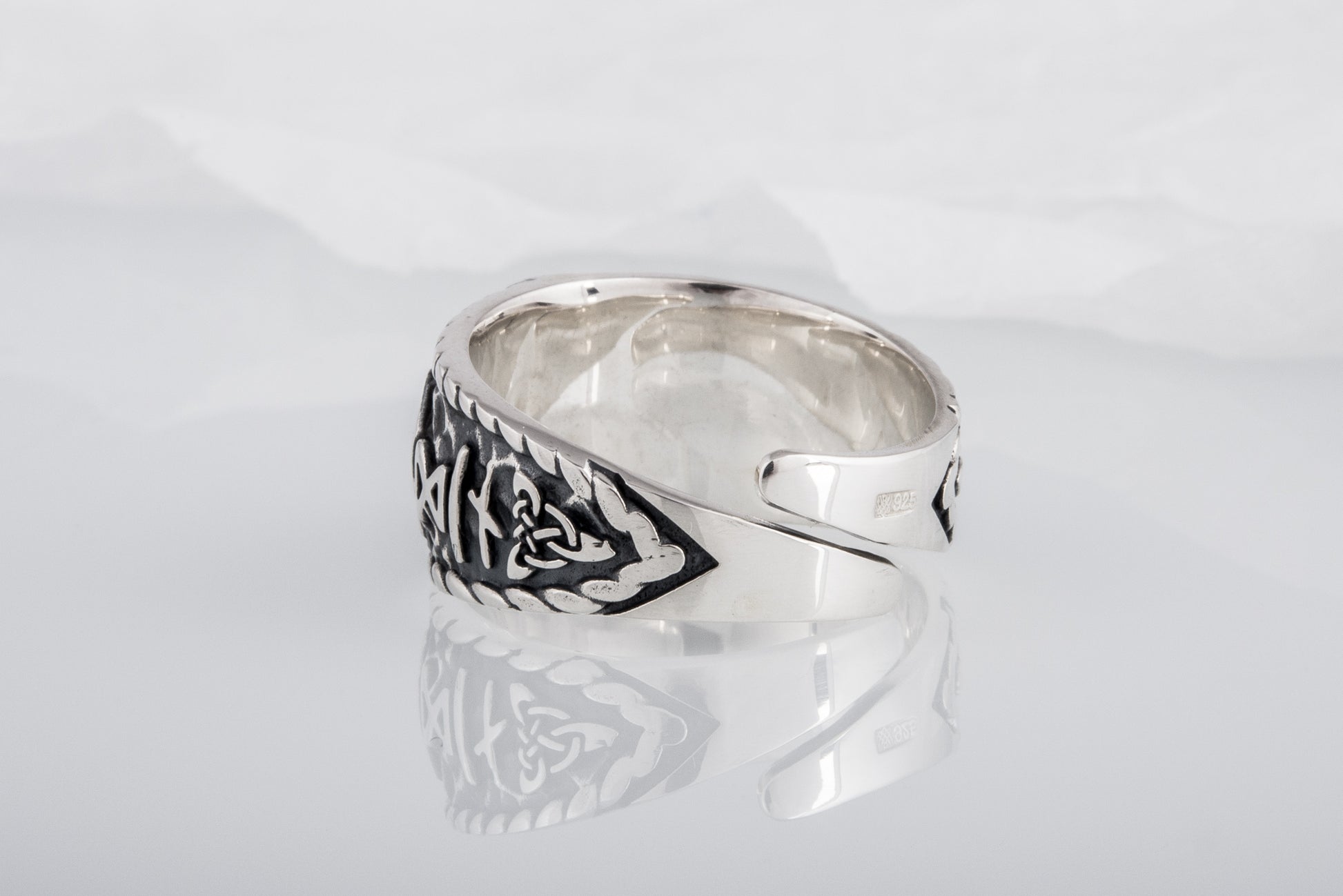 vkngjewelry Ring Handcrafted Vegvisir Symbol Hail Odin Runes Sterling Silver Ring