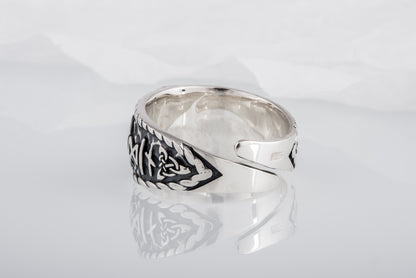 vkngjewelry Ring Handcrafted Vegvisir Symbol Hail Odin Runes Sterling Silver Ring