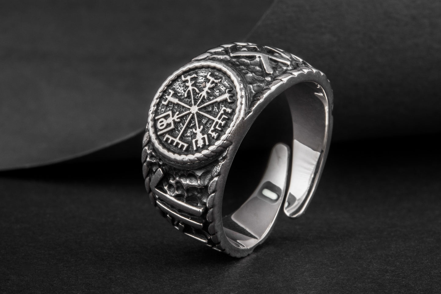 vkngjewelry Ring Handcrafted Vegvisir Symbol Hail Odin Runes Sterling Silver Ring