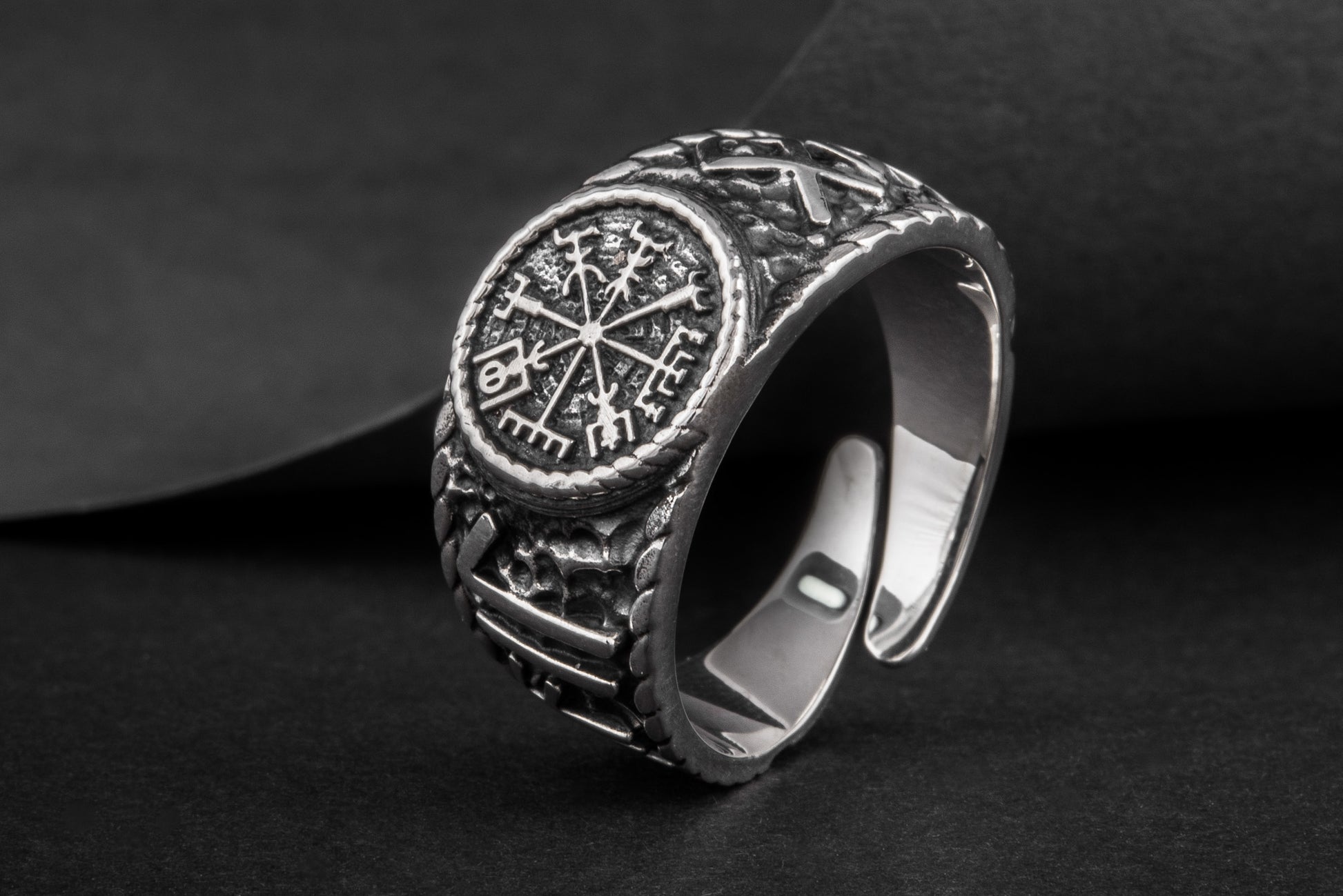 vkngjewelry Ring Handcrafted Vegvisir Symbol Hail Odin Runes Sterling Silver Ring