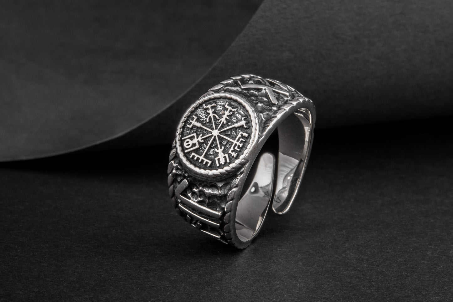 vkngjewelry Ring Handcrafted Vegvisir Symbol Hail Odin Runes Sterling Silver Ring