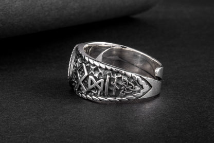 vkngjewelry Ring Handcrafted Vegvisir Symbol Hail Odin Runes Sterling Silver Ring