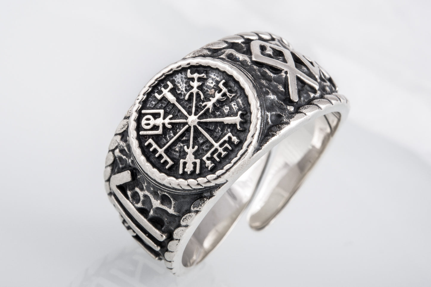 vkngjewelry Ring Handcrafted Vegvisir Symbol Hail Odin Runes Sterling Silver Ring