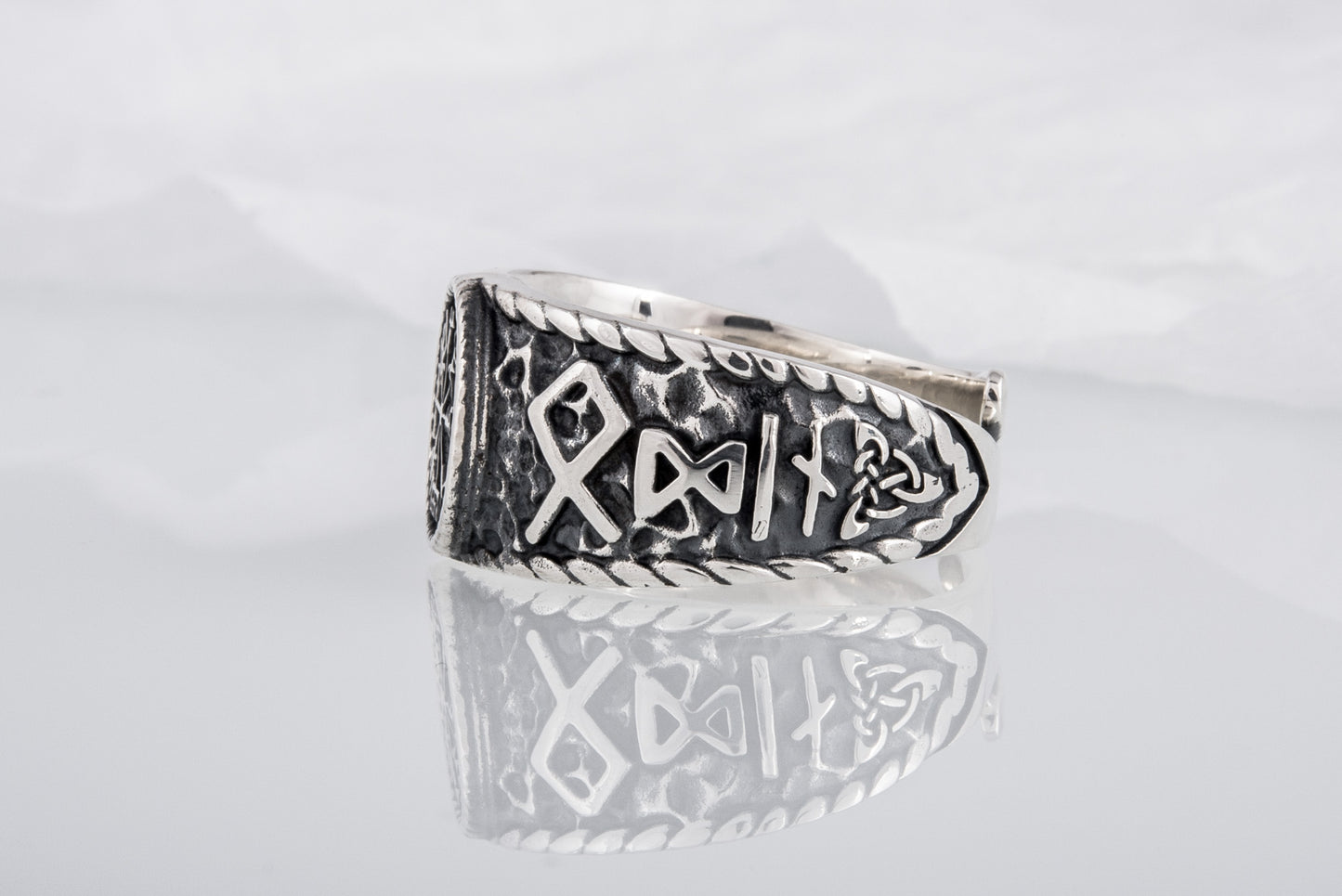 vkngjewelry Ring Handcrafted Vegvisir Symbol Hail Odin Runes Sterling Silver Ring