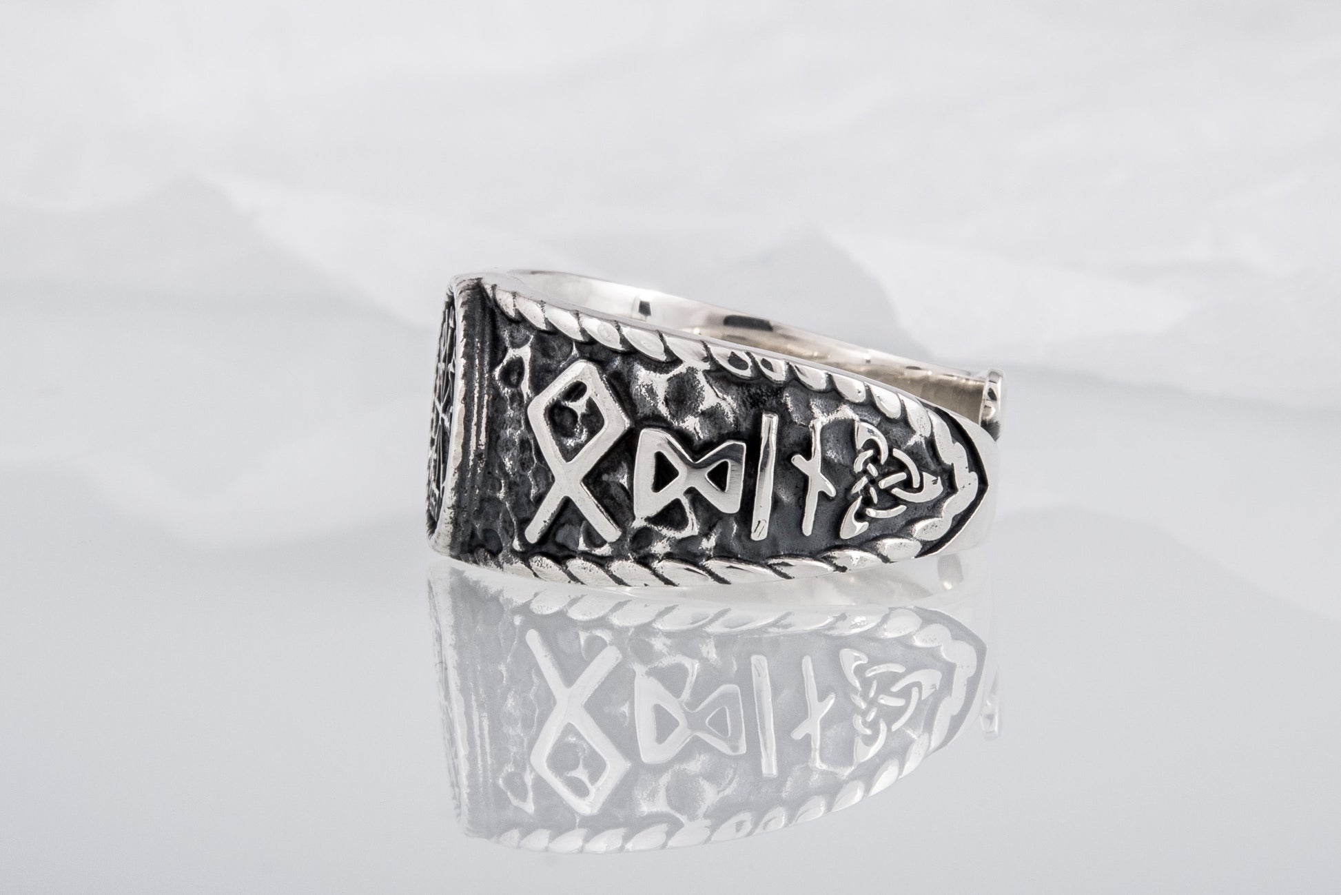 vkngjewelry Ring Handcrafted Vegvisir Symbol Hail Odin Runes Sterling Silver Ring