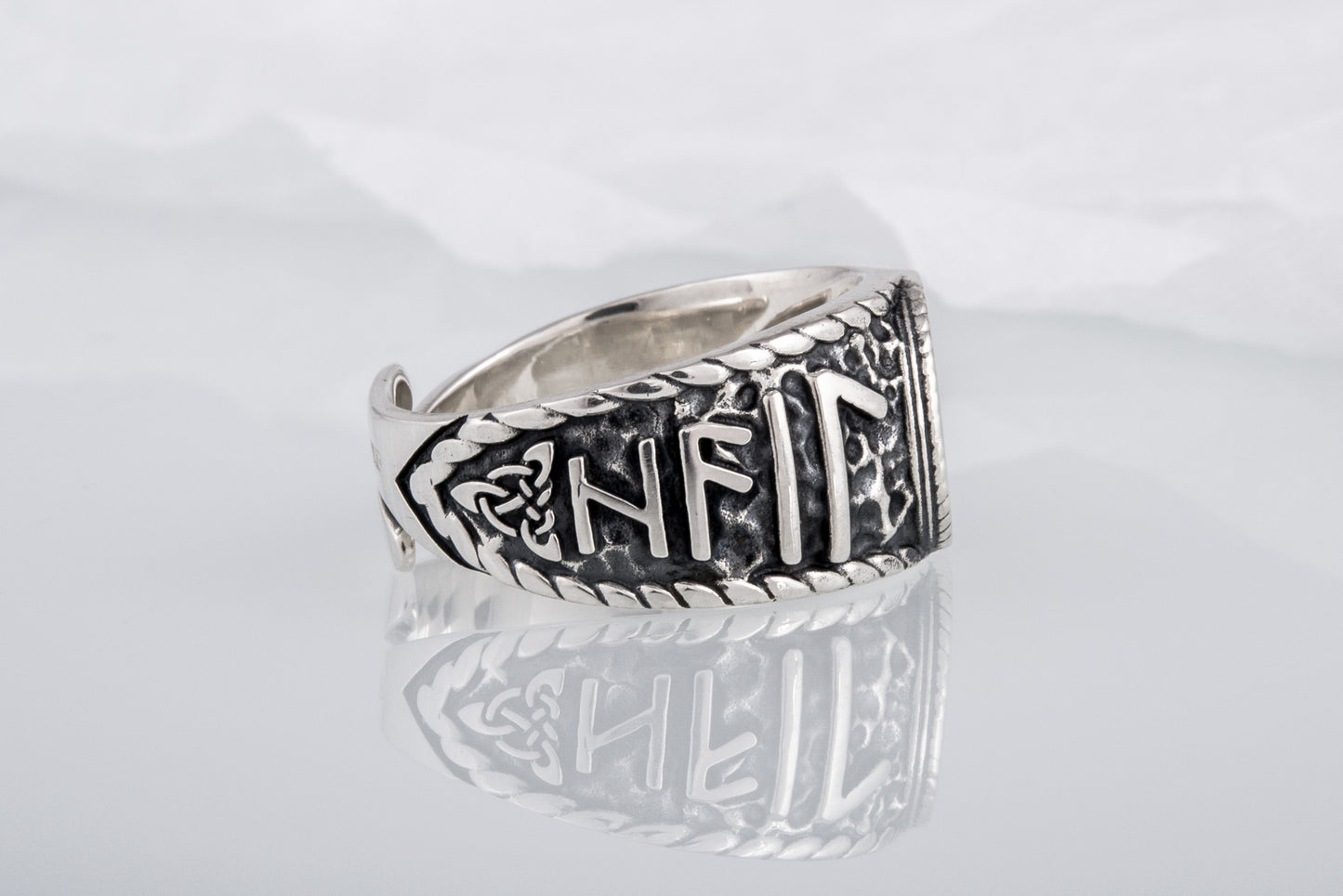 vkngjewelry Ring Handcrafted Vegvisir Symbol Hail Odin Runes Sterling Silver Ring