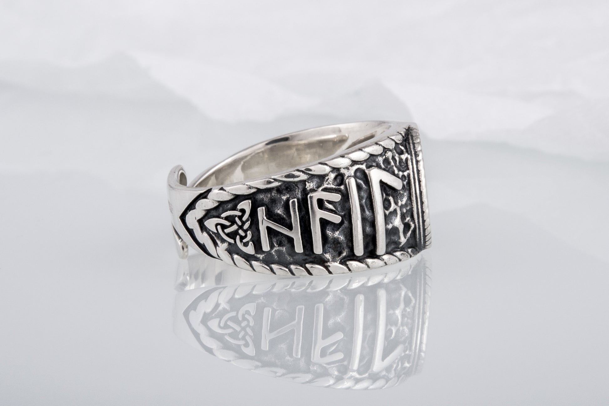 vkngjewelry Ring Handcrafted Vegvisir Symbol Hail Odin Runes Sterling Silver Ring
