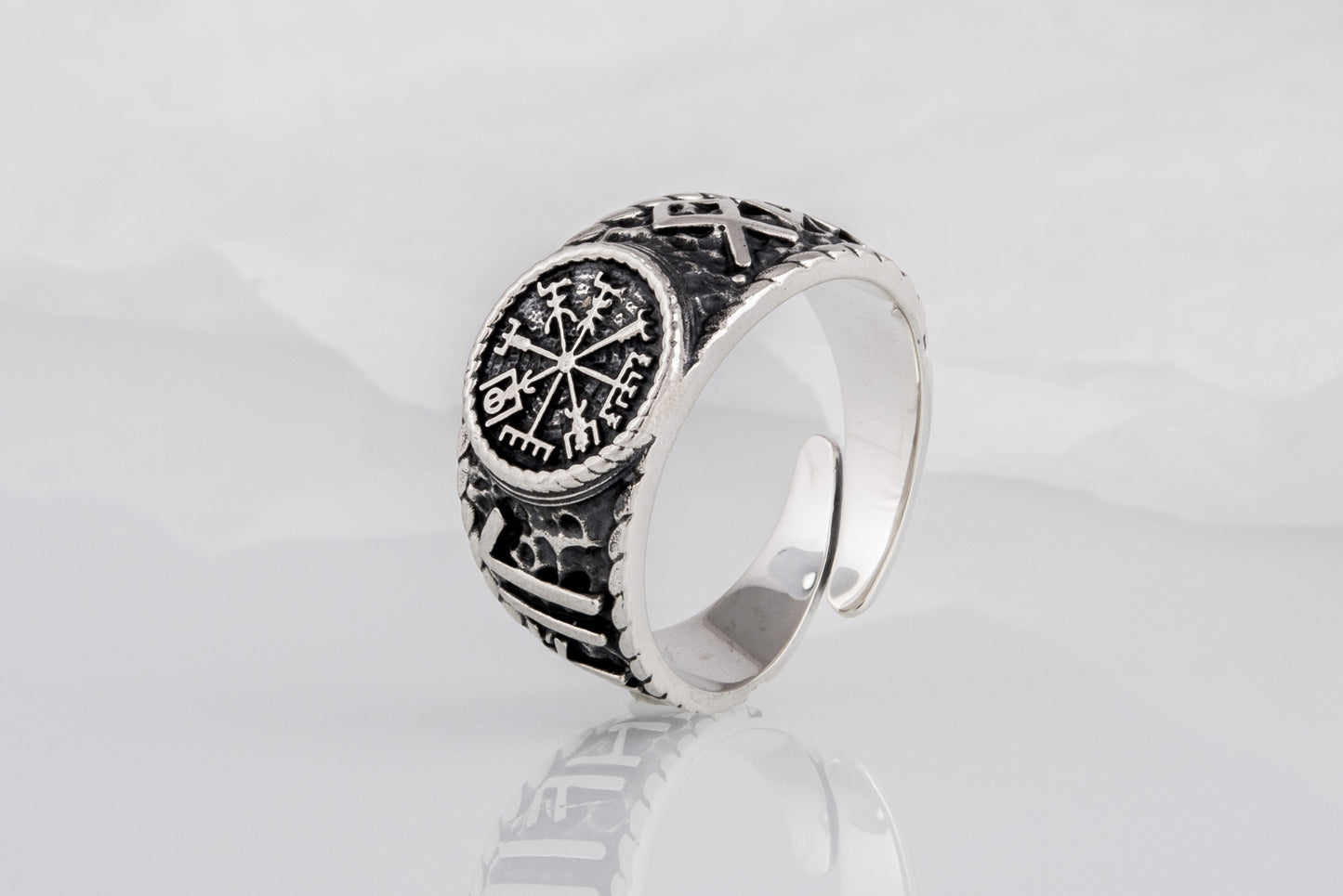 vkngjewelry Ring Handcrafted Vegvisir Symbol Hail Odin Runes Sterling Silver Ring