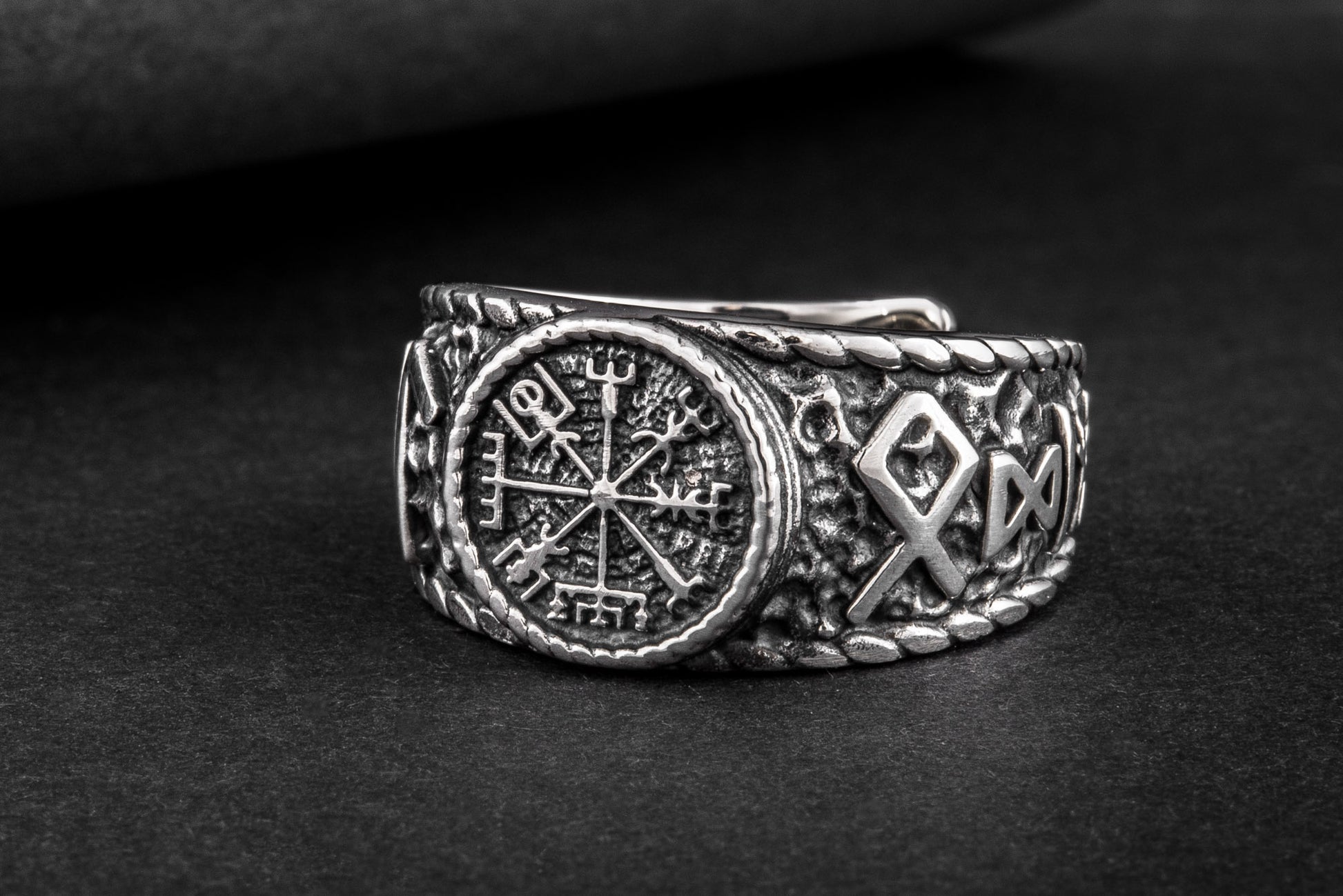 vkngjewelry Ring Handcrafted Vegvisir Symbol Hail Odin Runes Sterling Silver Ring