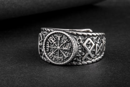 vkngjewelry Ring Handcrafted Vegvisir Symbol Hail Odin Runes Sterling Silver Ring