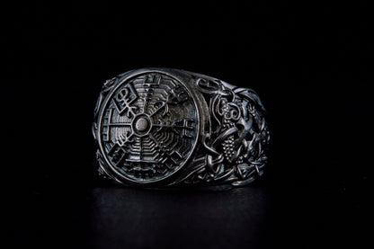 vkngjewelry Ring Handcrafted Vegvisir Symbol Mammen Style Ruthenium Ring
