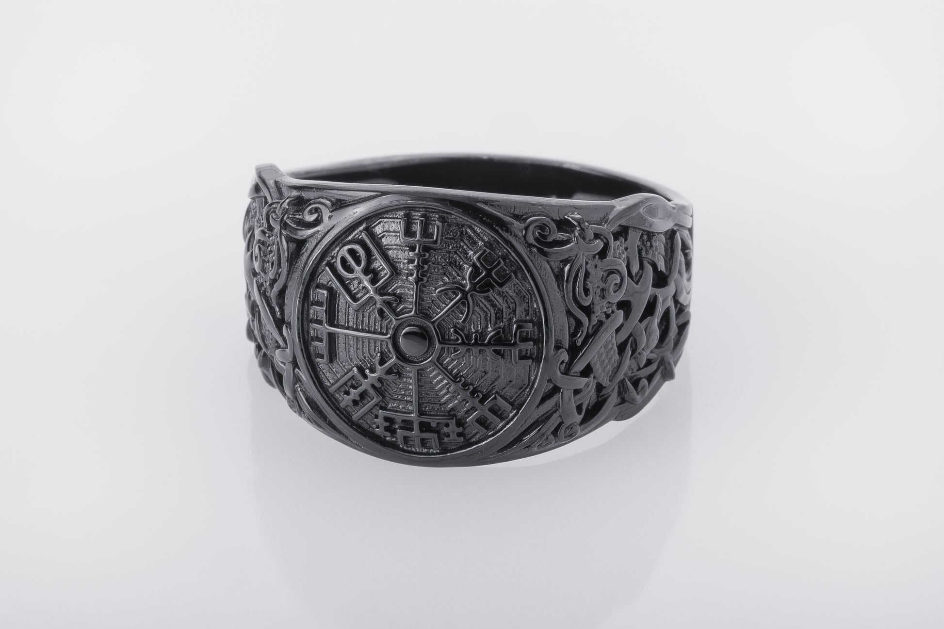 vkngjewelry Ring Handcrafted Vegvisir Symbol Mammen Style Ruthenium Ring