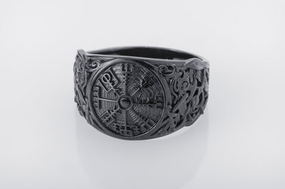 vkngjewelry Ring Handcrafted Vegvisir Symbol Mammen Style Ruthenium Ring