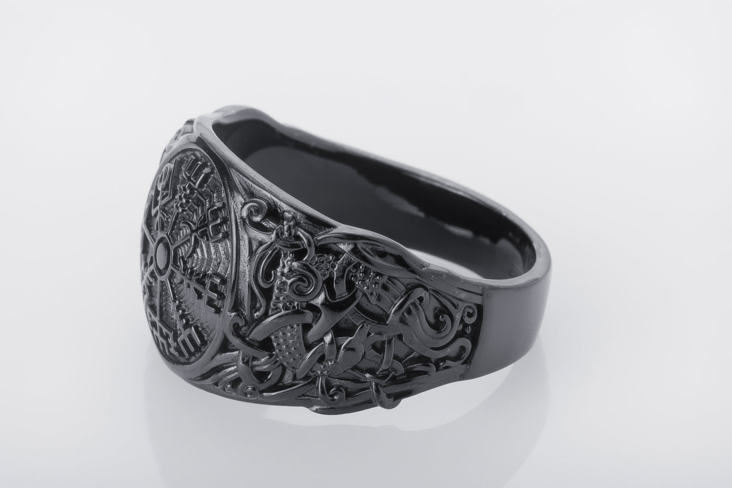 vkngjewelry Ring Handcrafted Vegvisir Symbol Mammen Style Ruthenium Ring