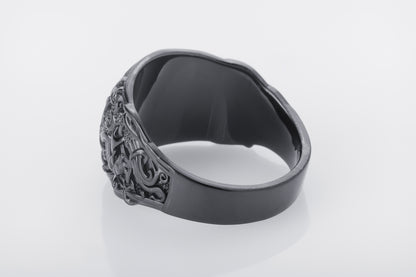 vkngjewelry Ring Handcrafted Vegvisir Symbol Mammen Style Ruthenium Ring