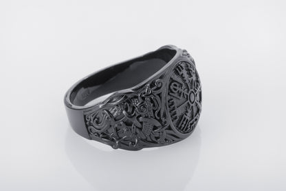 vkngjewelry Ring Handcrafted Vegvisir Symbol Mammen Style Ruthenium Ring