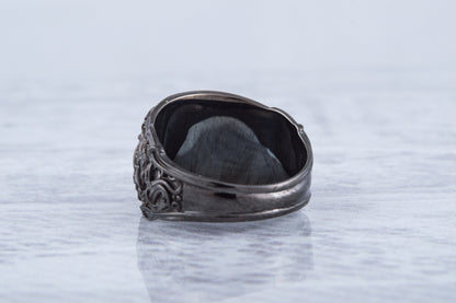 vkngjewelry Ring Handcrafted Vegvisir Symbol Mammen Style Ruthenium Ring