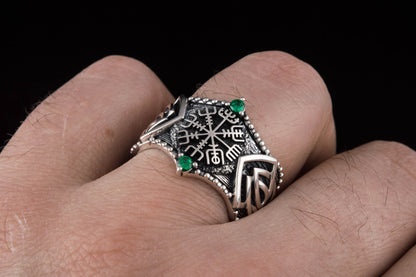 vkngjewelry Ring Handcrafted Vegvisir Symbol Norse Ornament Sterling Silver Ring