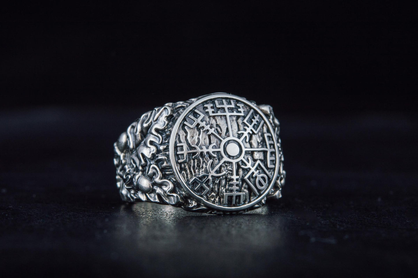 vkngjewelry Ring Handcrafted Vegvisir Symbol Oak Style Sterling Silver Ring