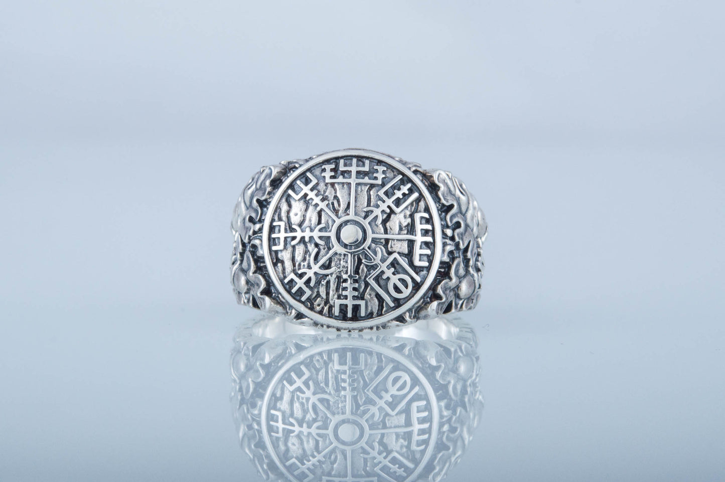 vkngjewelry Ring Handcrafted Vegvisir Symbol Oak Style Sterling Silver Ring