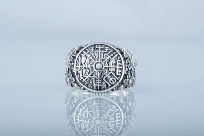 vkngjewelry Ring Handcrafted Vegvisir Symbol Oak Style Sterling Silver Ring