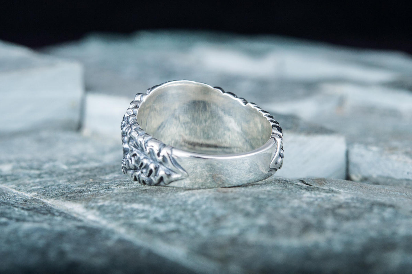 vkngjewelry Ring Handcrafted Vegvisir Symbol Oak Style Sterling Silver Ring