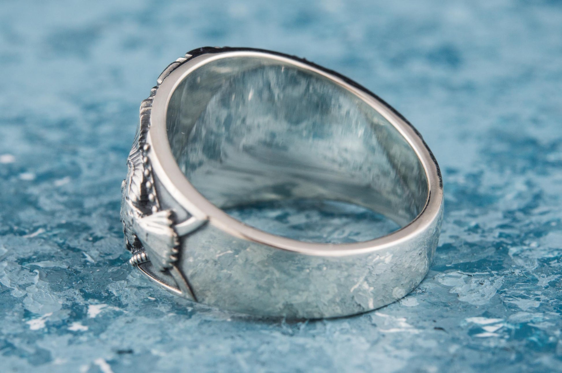 vkngjewelry Ring Handcrafted Vegvisir Symbol Raven Style Silver Ring