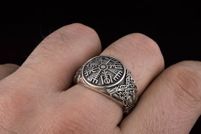 vkngjewelry Ring Handcrafted Vegvisir Symbol Scandinavian Style Ornament Sterling Silver Ring
