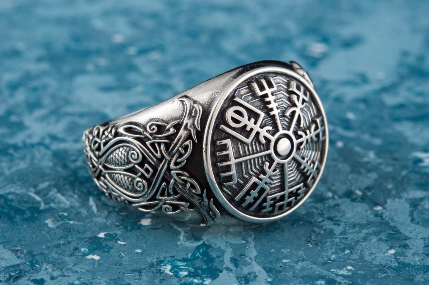 vkngjewelry Ring Handcrafted Vegvisir Symbol Scandinavian Style Ornament Sterling Silver Ring