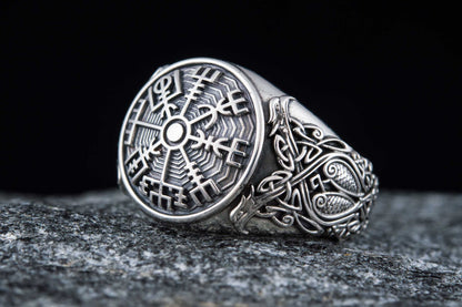 vkngjewelry Ring Handcrafted Vegvisir Symbol Scandinavian Style Ornament Sterling Silver Ring