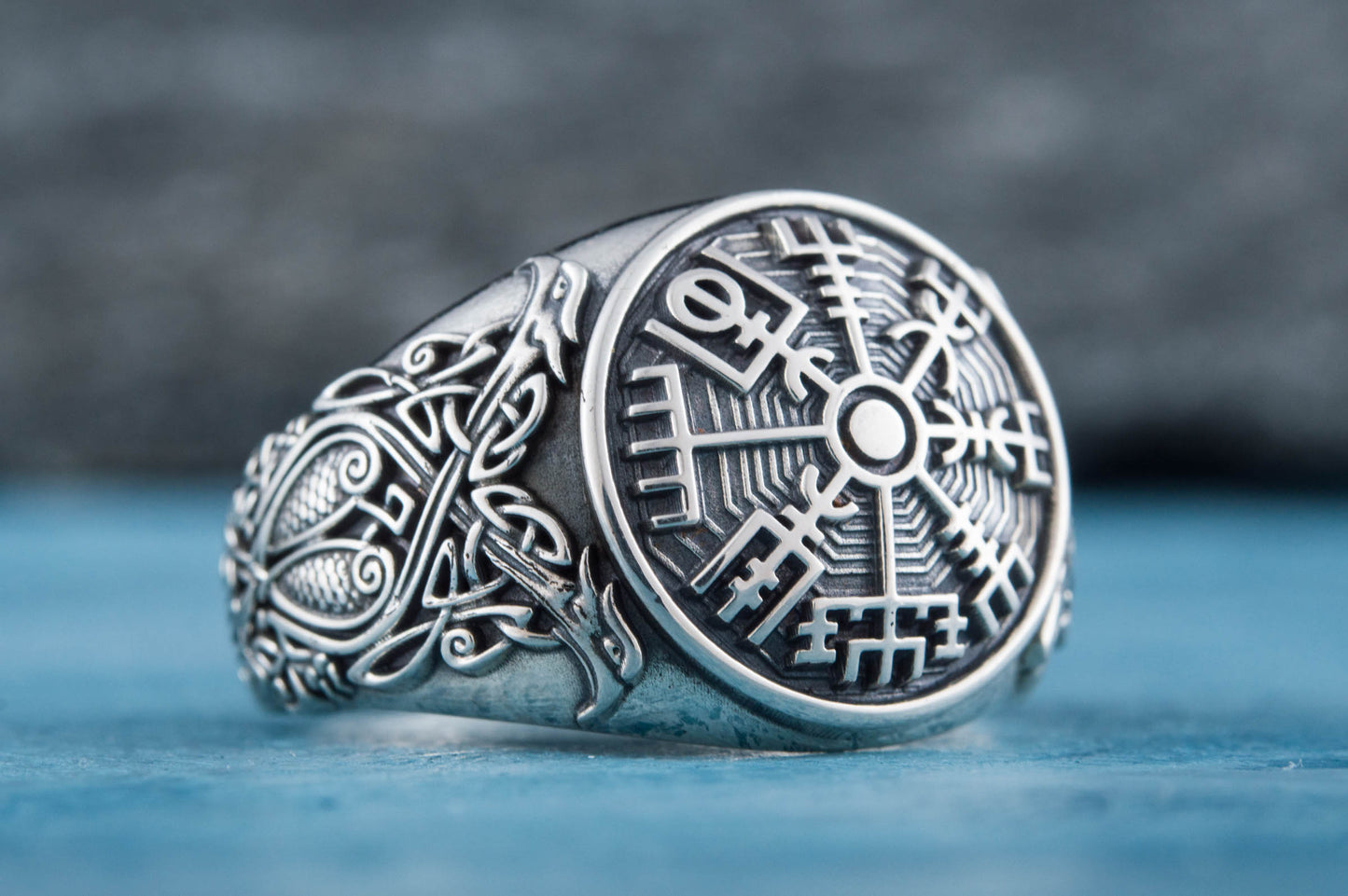 vkngjewelry Ring Handcrafted Vegvisir Symbol Scandinavian Style Ornament Sterling Silver Ring