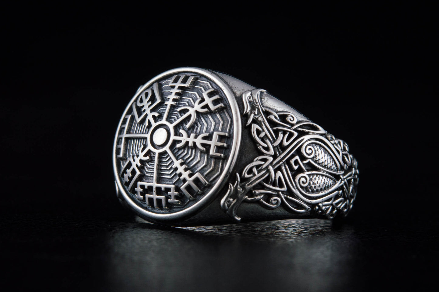 vkngjewelry Ring Handcrafted Vegvisir Symbol Scandinavian Style Ornament Sterling Silver Ring