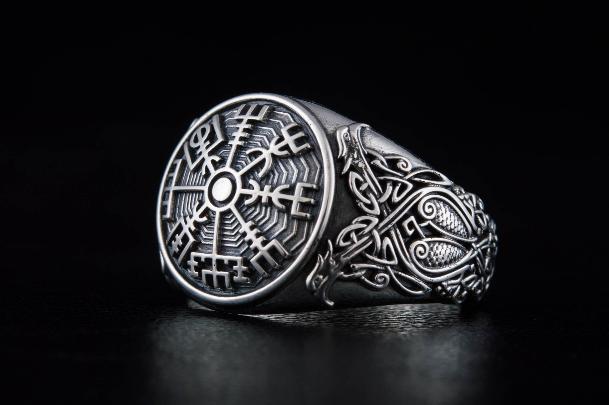 vkngjewelry Ring Handcrafted Vegvisir Symbol Scandinavian Style Ornament Sterling Silver Ring