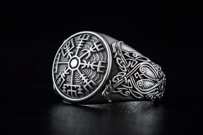vkngjewelry Ring Handcrafted Vegvisir Symbol Scandinavian Style Ornament Sterling Silver Ring
